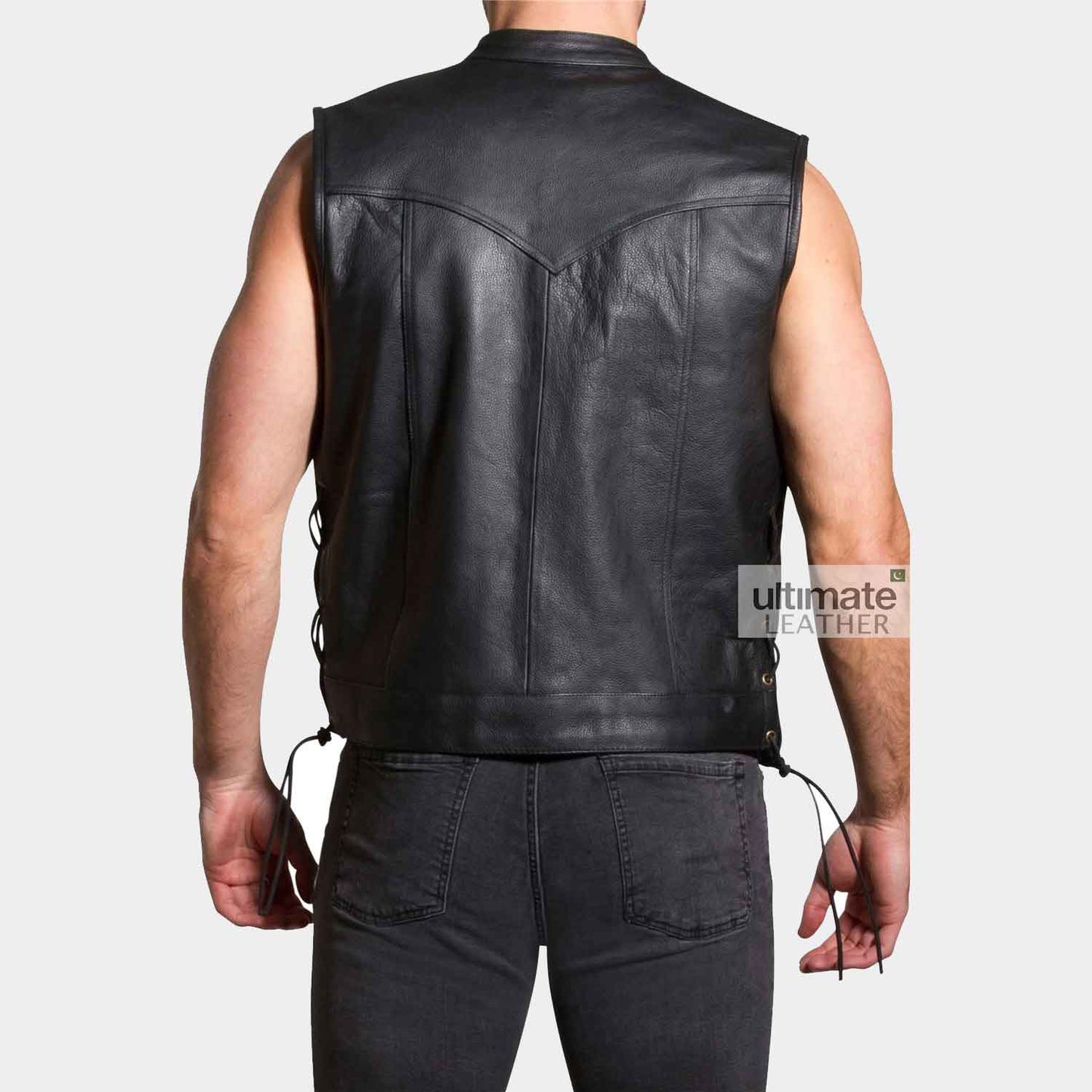Black Motorcycle Leather Vest For Men