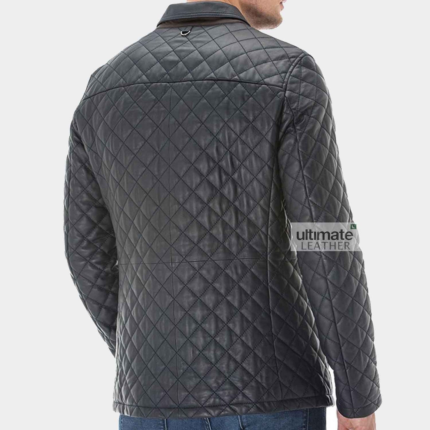 Black Quilted Leather Jacket For Men