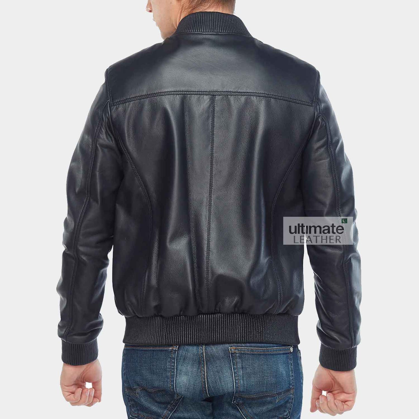 Mens Black Bomber Leather Jacket