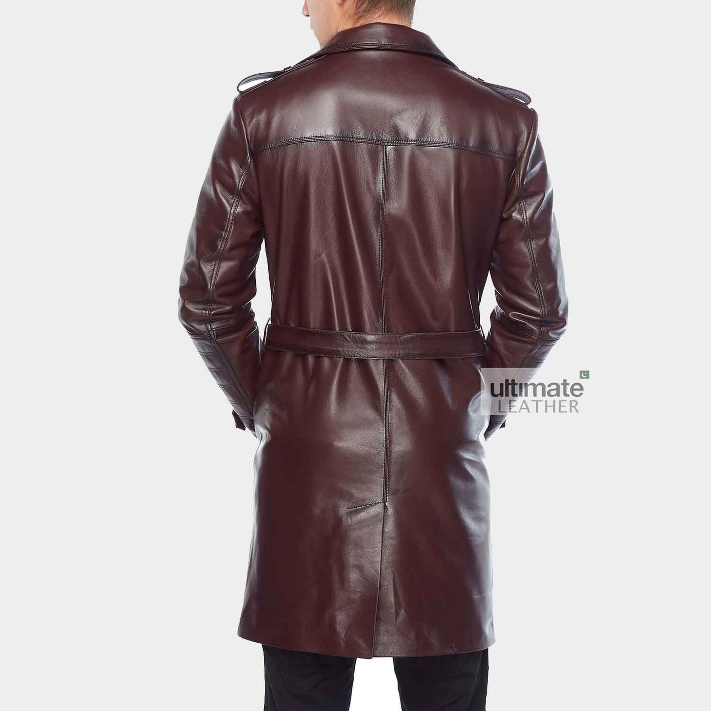 Mens Maroon Leather Pea Coat