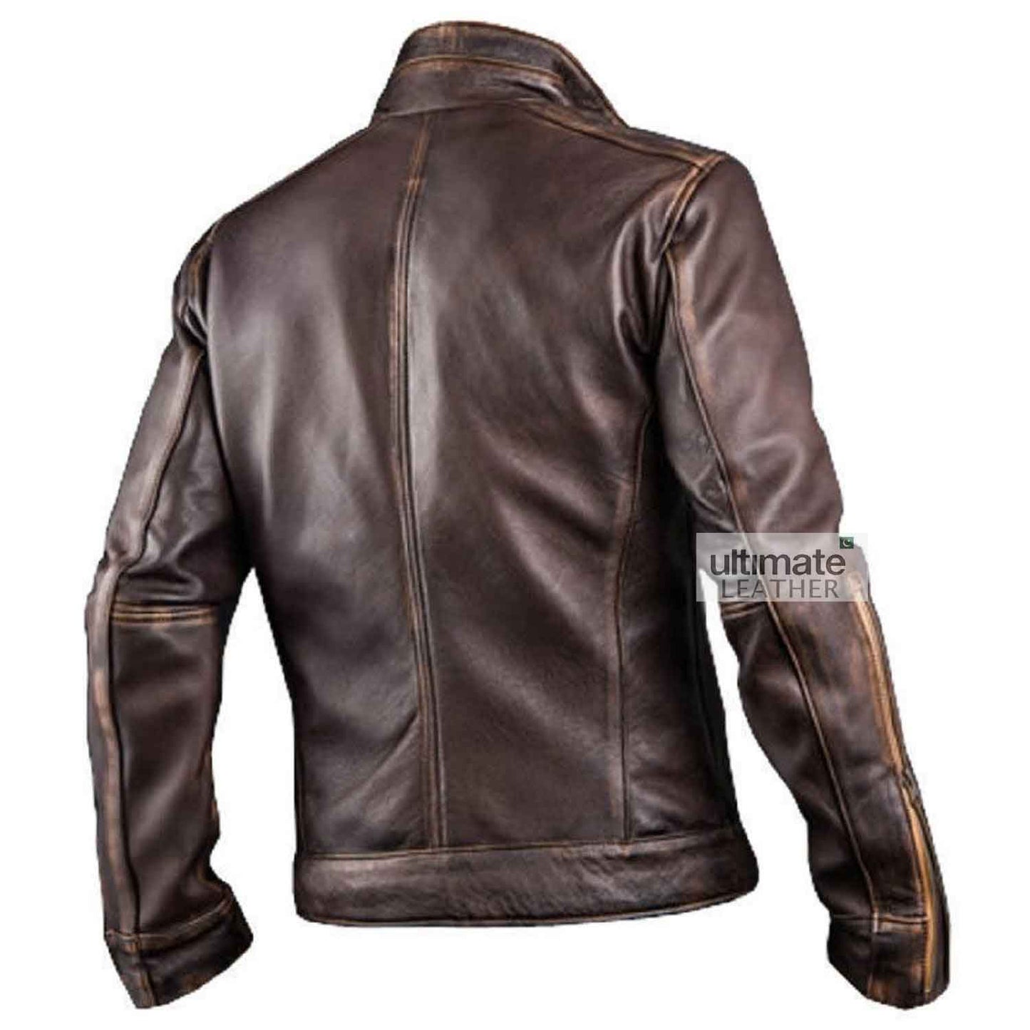 Men's Biker Brown Cafe Racer Leather Jacket