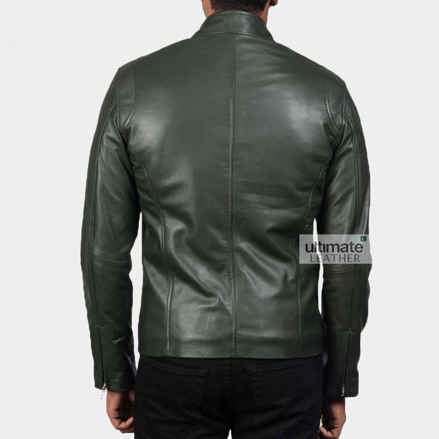 Men's Casual Dark Green Leather Jacket