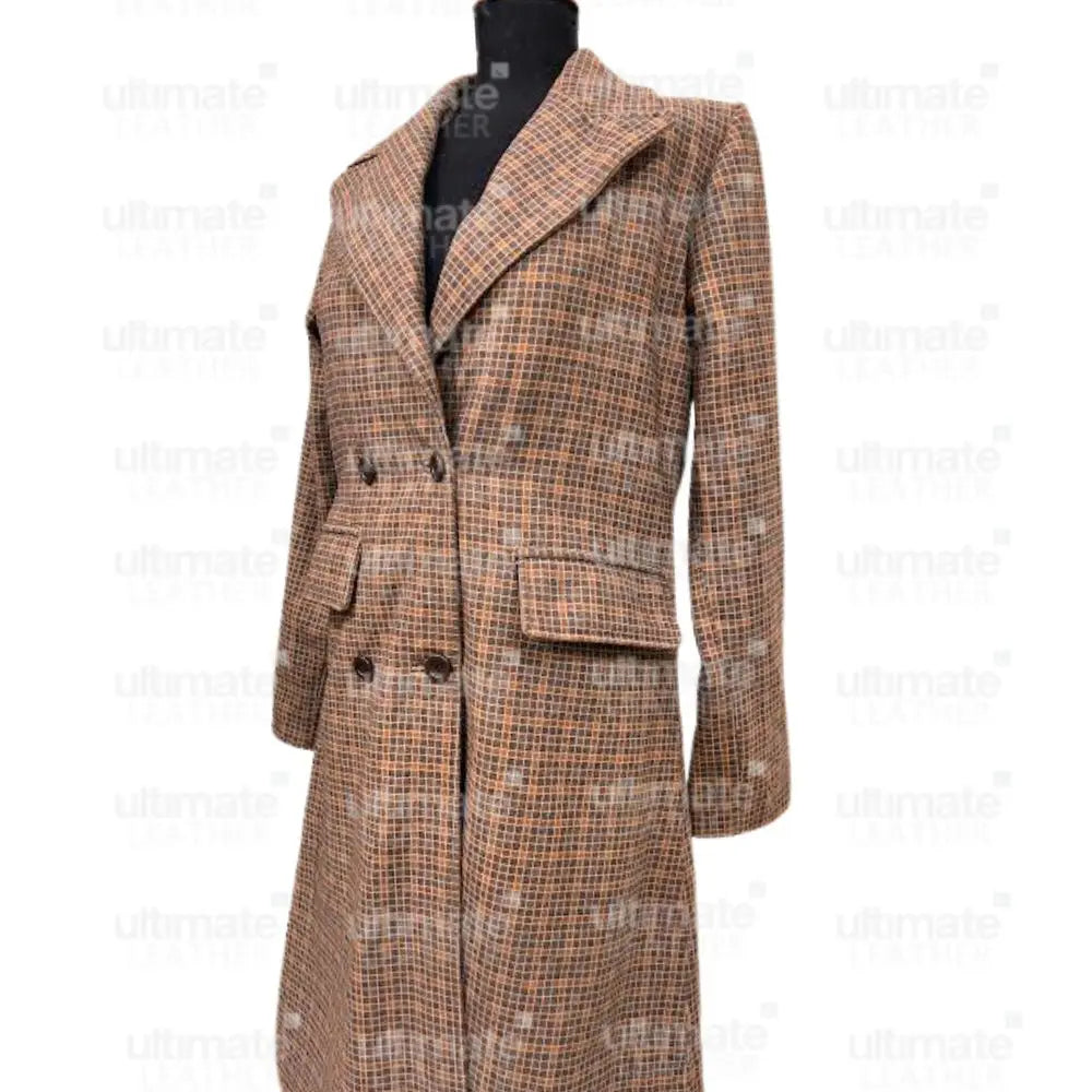 Women's Royal Plaid Double-Breasted Trench Coat