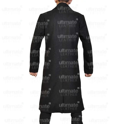 Men's 3 Button Wool Knee-Length Trench Coat
