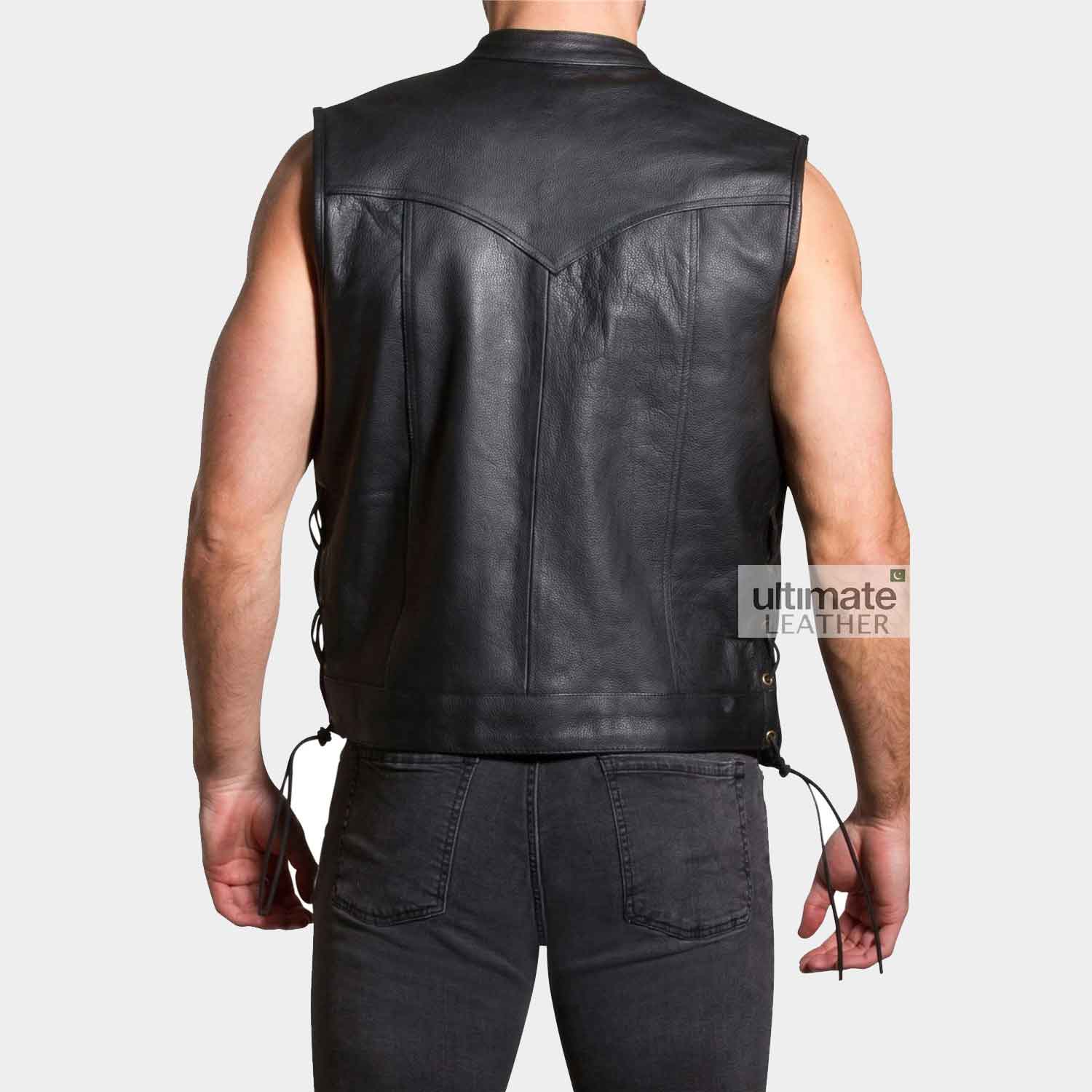 Black Motorcycle Leather Vest For Men