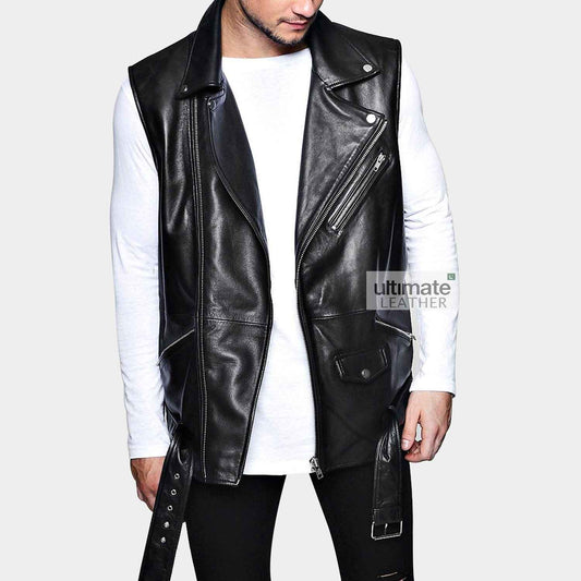Men's Black Biker Leather Vest