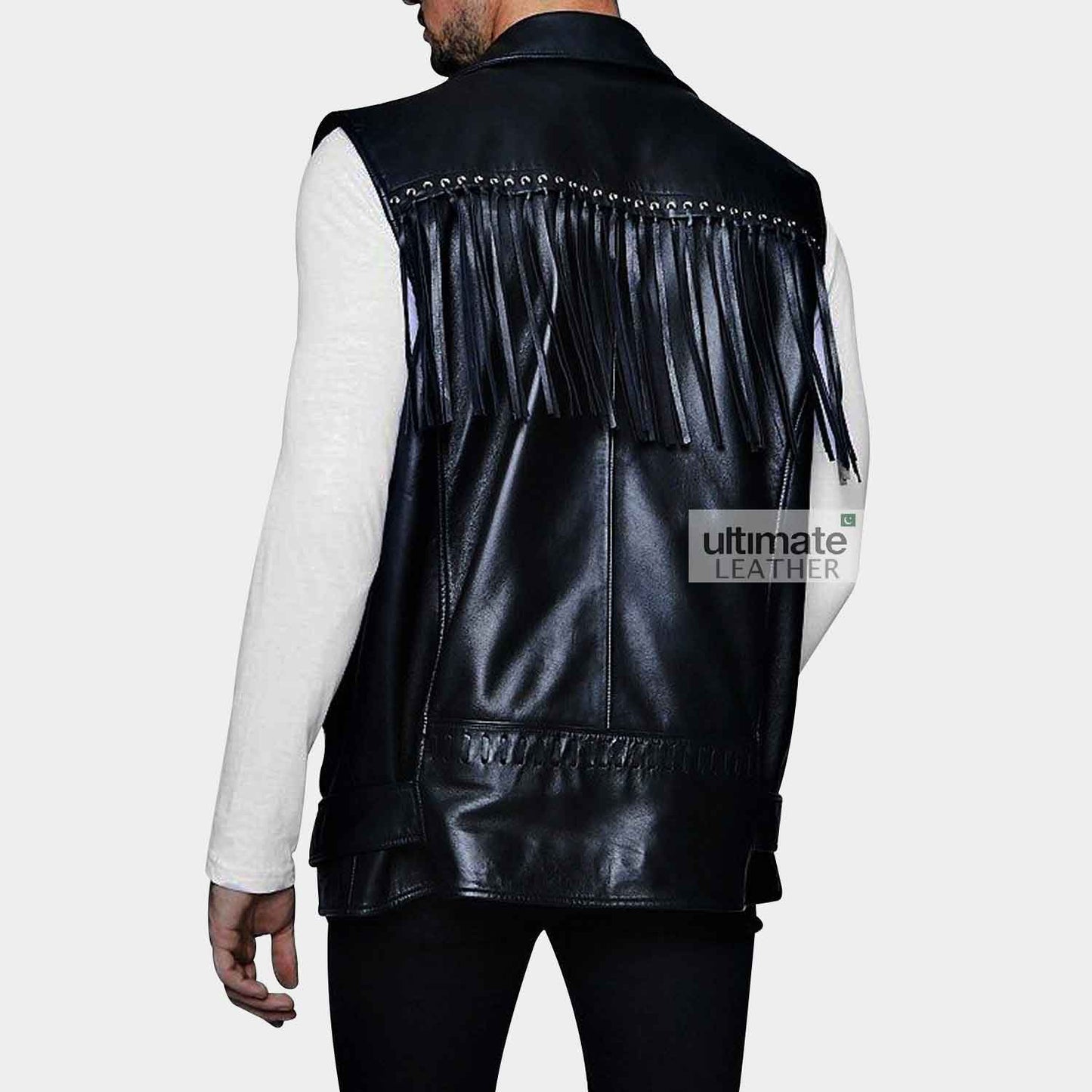 Men's Black Biker Leather Vest