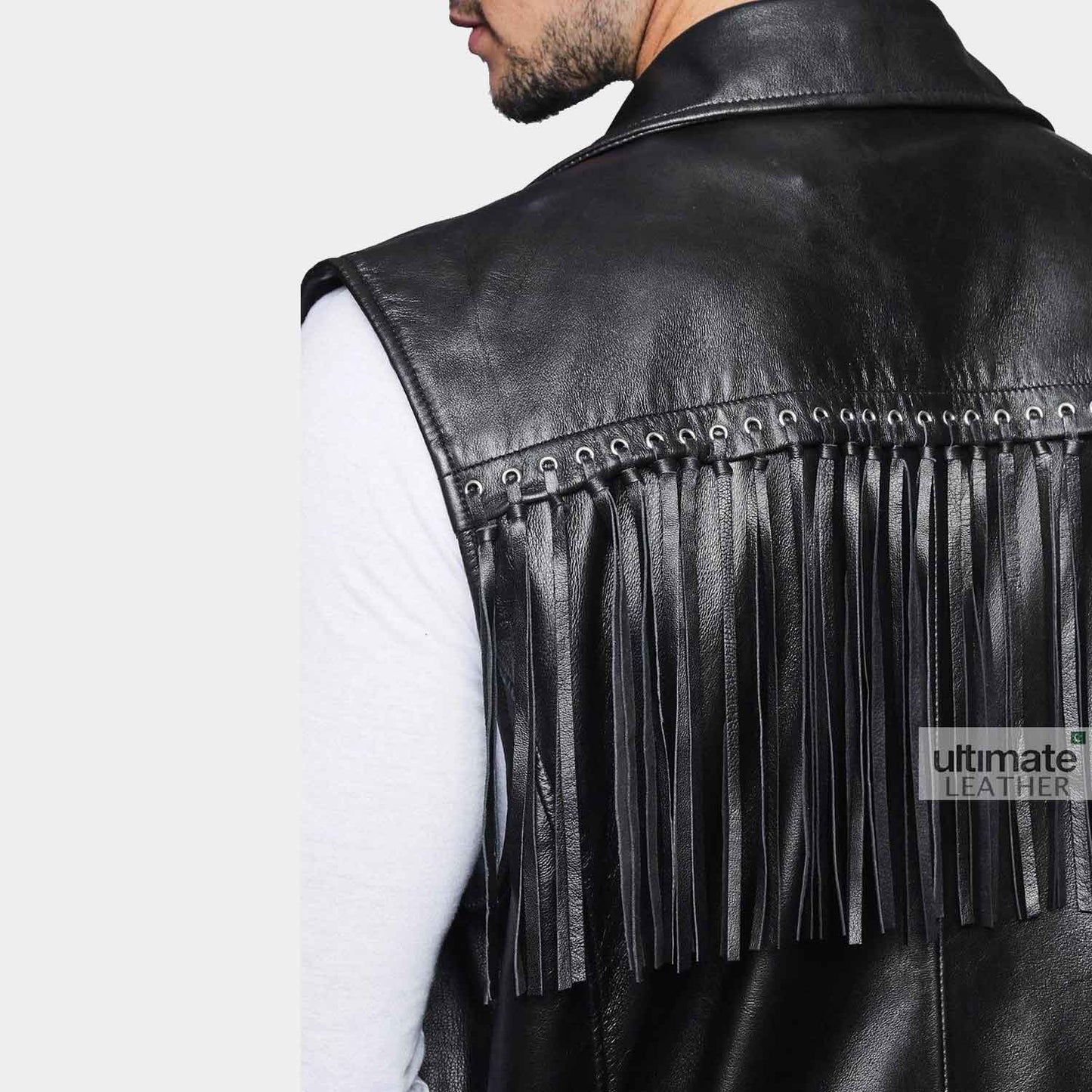 Men's Black Biker Leather Vest
