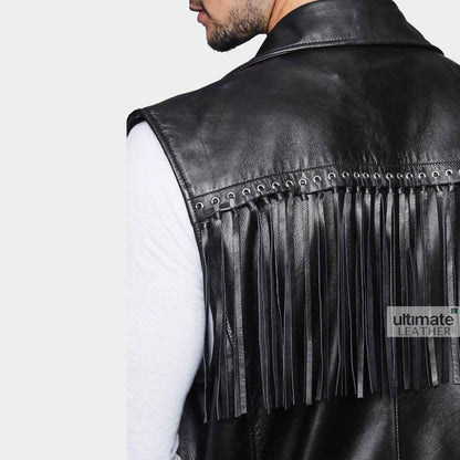 Men's Black Biker Leather Vest