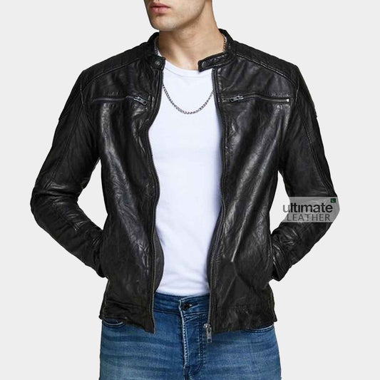 Men's Black Artificial Leather Jacket