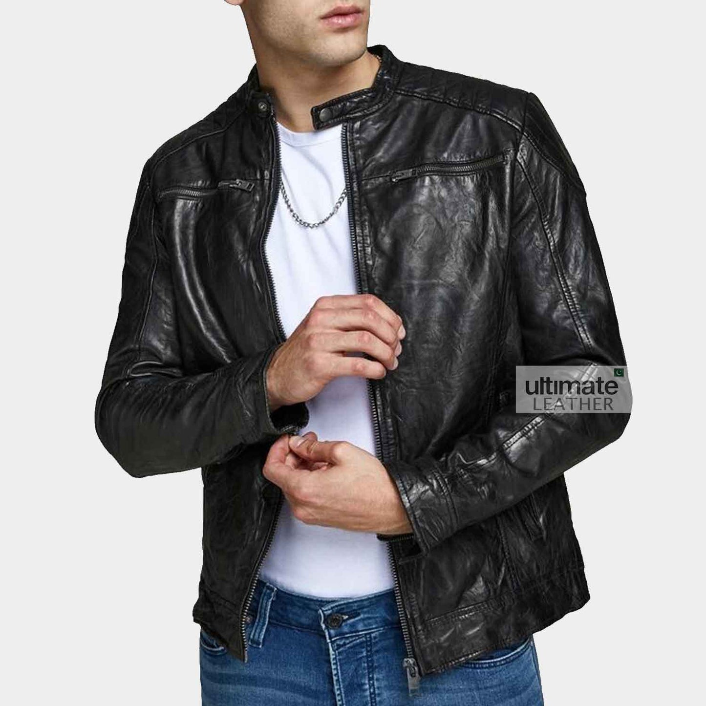 Men's Black Artificial Leather Jacket