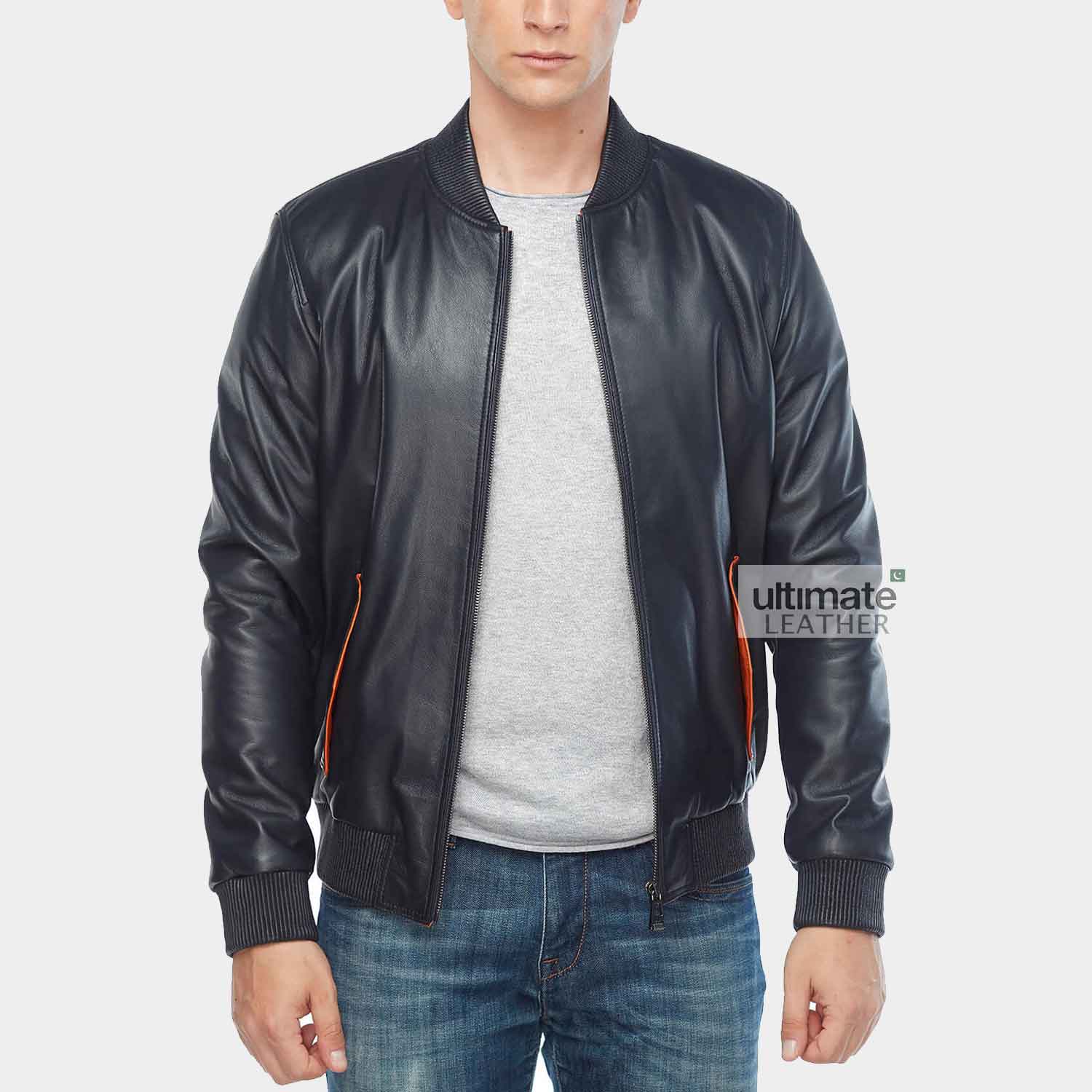 Mens Black Bomber Leather Jacket