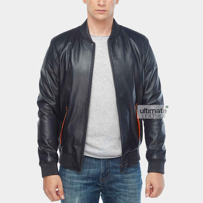 Mens Black Bomber Leather Jacket