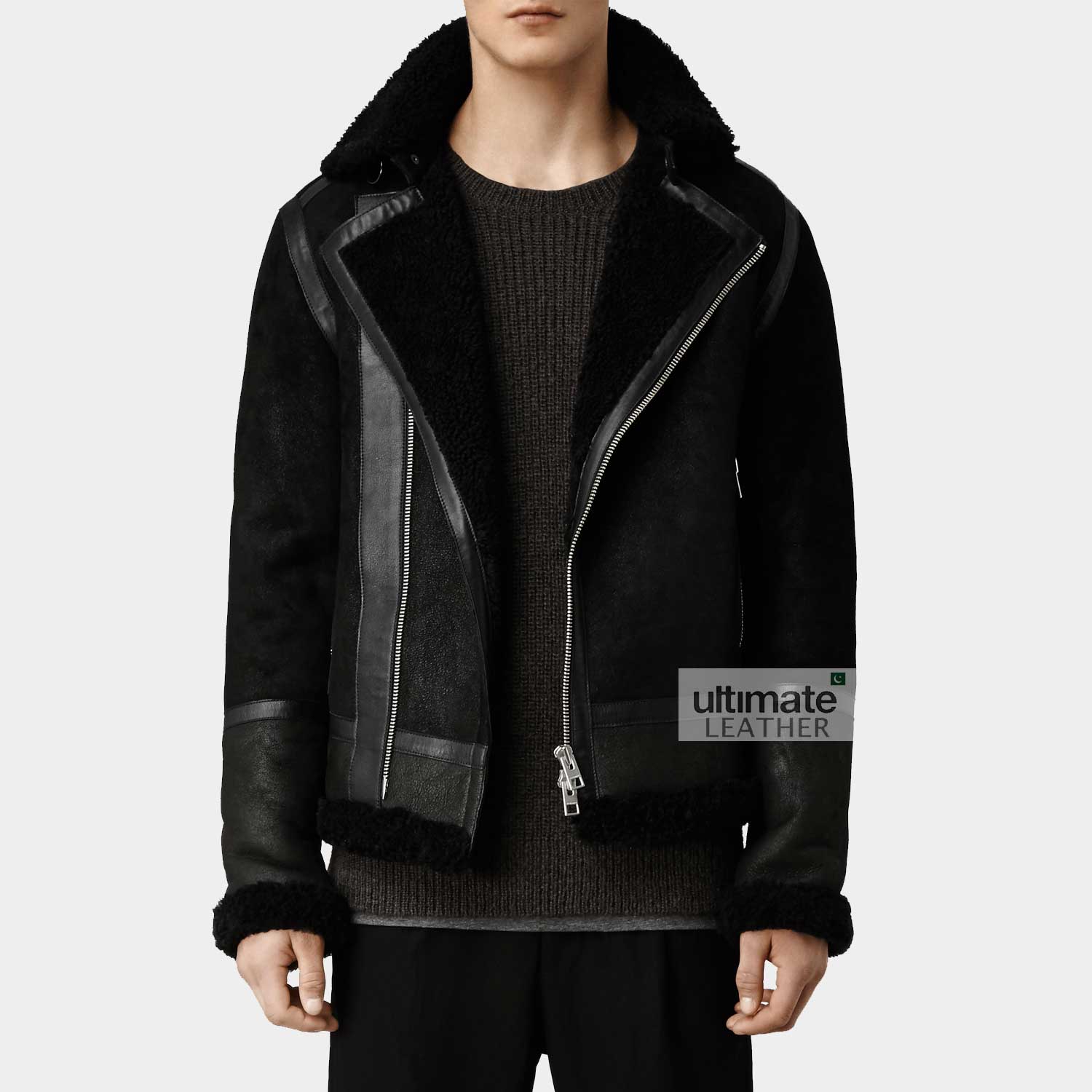 Men's Black Fur Cow Leather Jacket