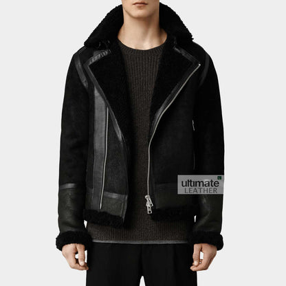 Men's Black Fur Cow Leather Jacket