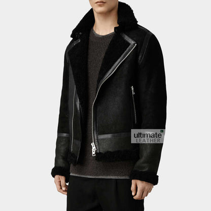 Men's Black Fur Cow Leather Jacket