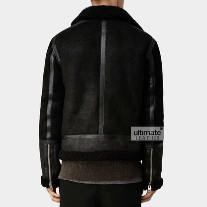 Men's Black Fur Cow Leather Jacket