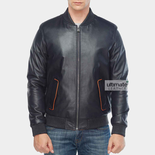 Mens Black Bomber Leather Jacket