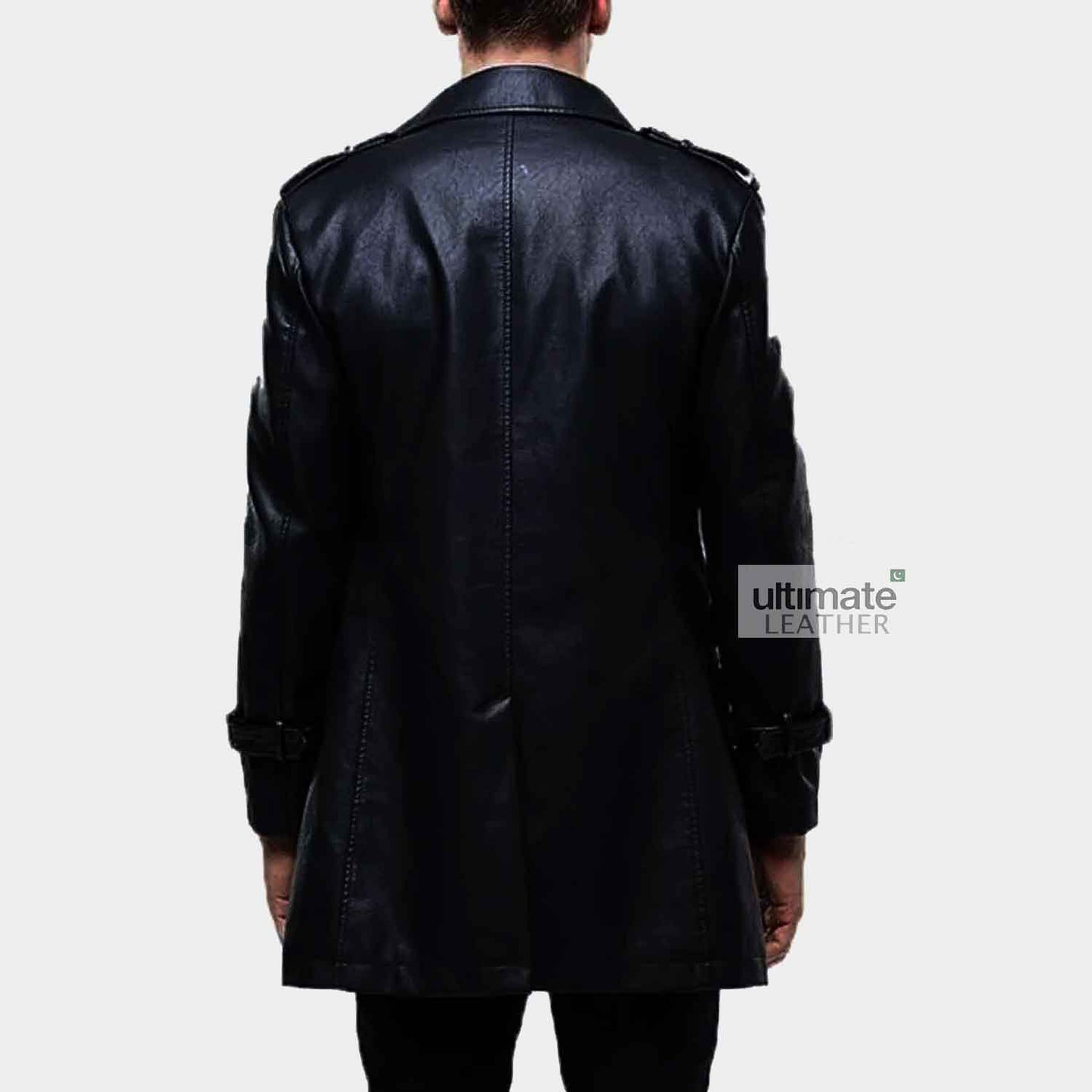 Black Leather Trench Coat For Men