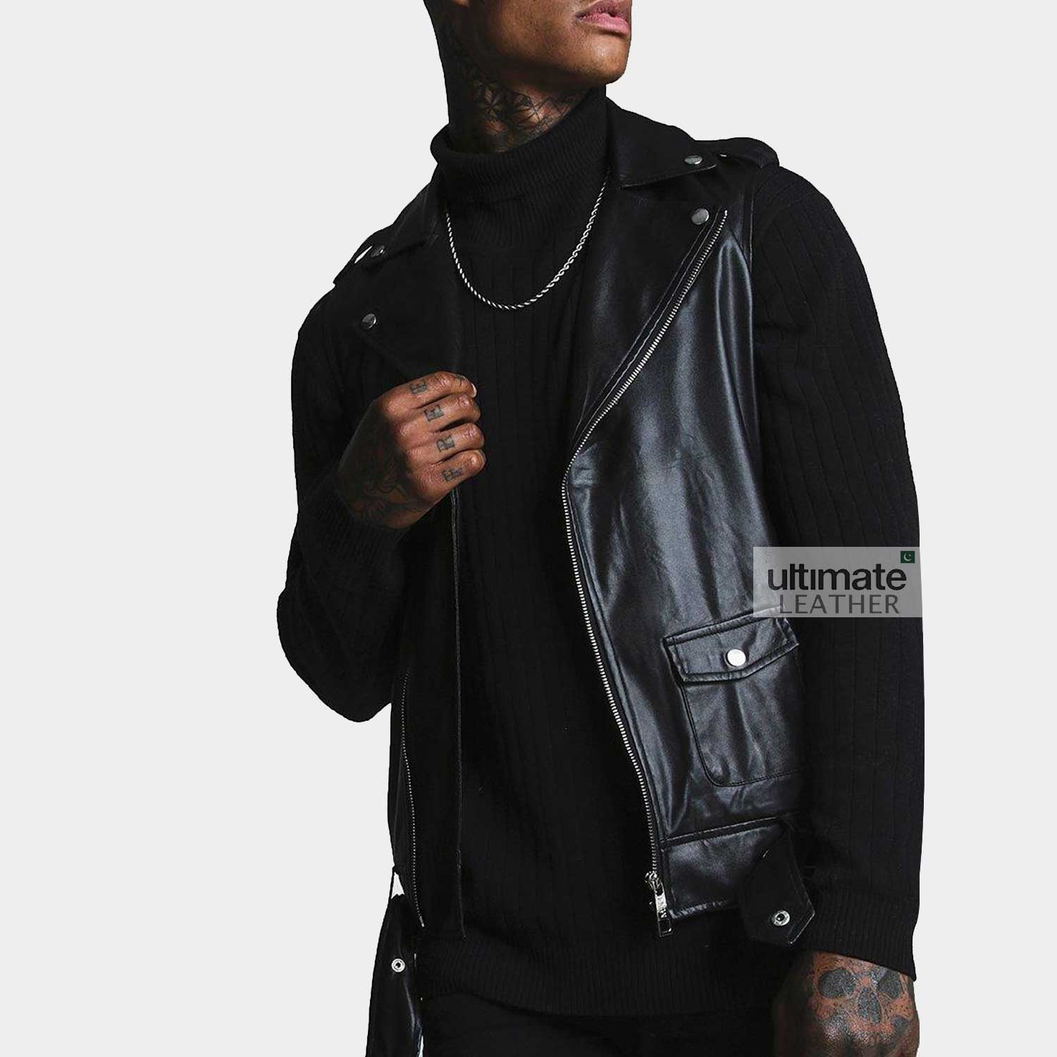 Men's Black Biker/Motorcycle Leather Vest