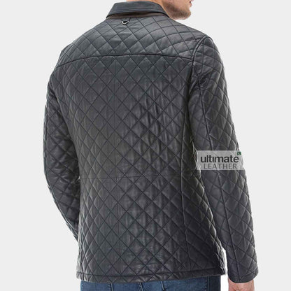 Black Quilted Leather Jacket For Men