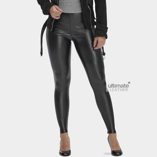 Womens Black Skinny Tight Legging Leather Pant