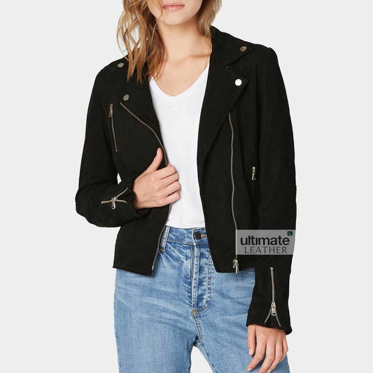 Women's Black Suede Biker Jacket