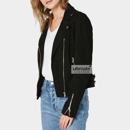 Women's Black Suede Biker Jacket