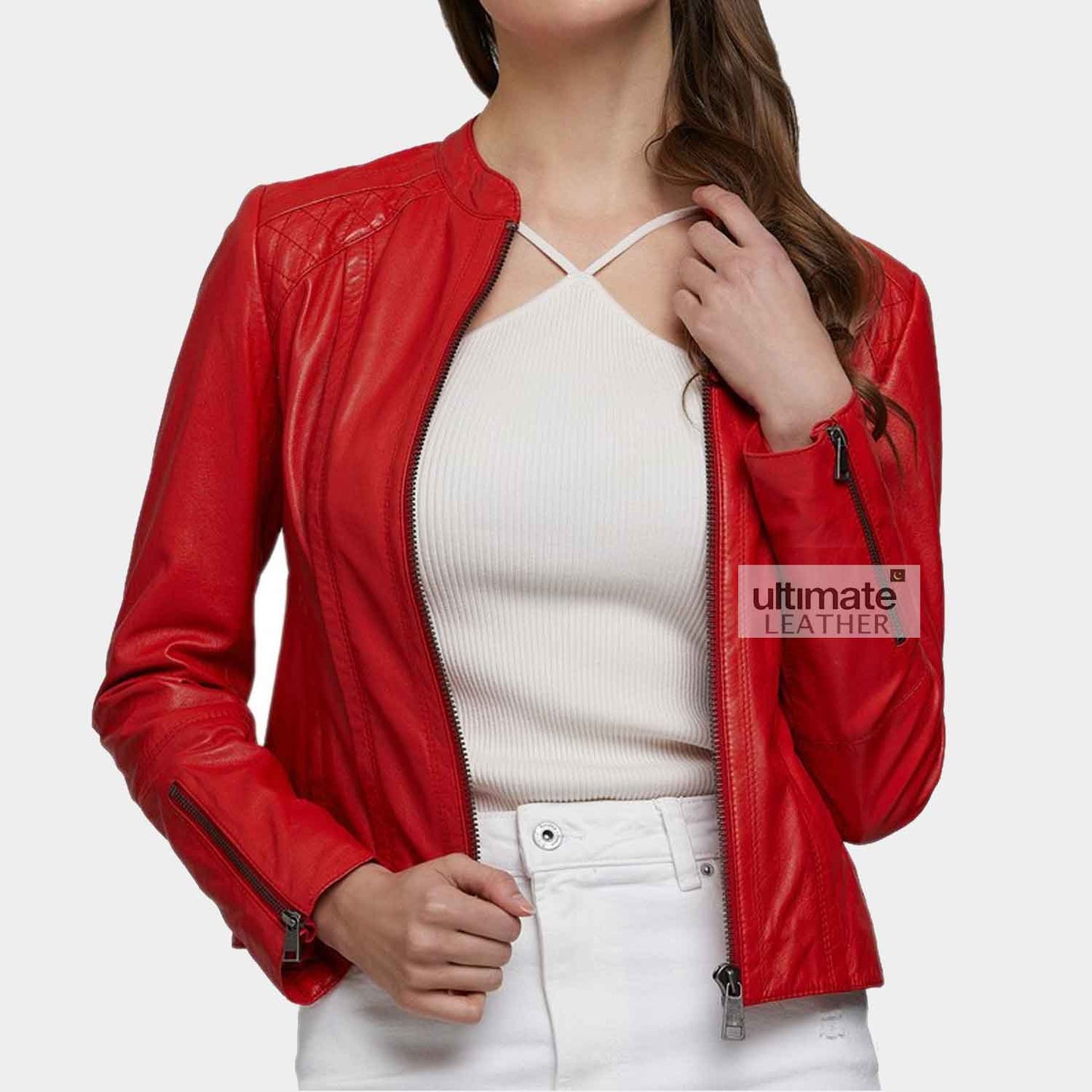 Women's Blood Red Leather Jacket