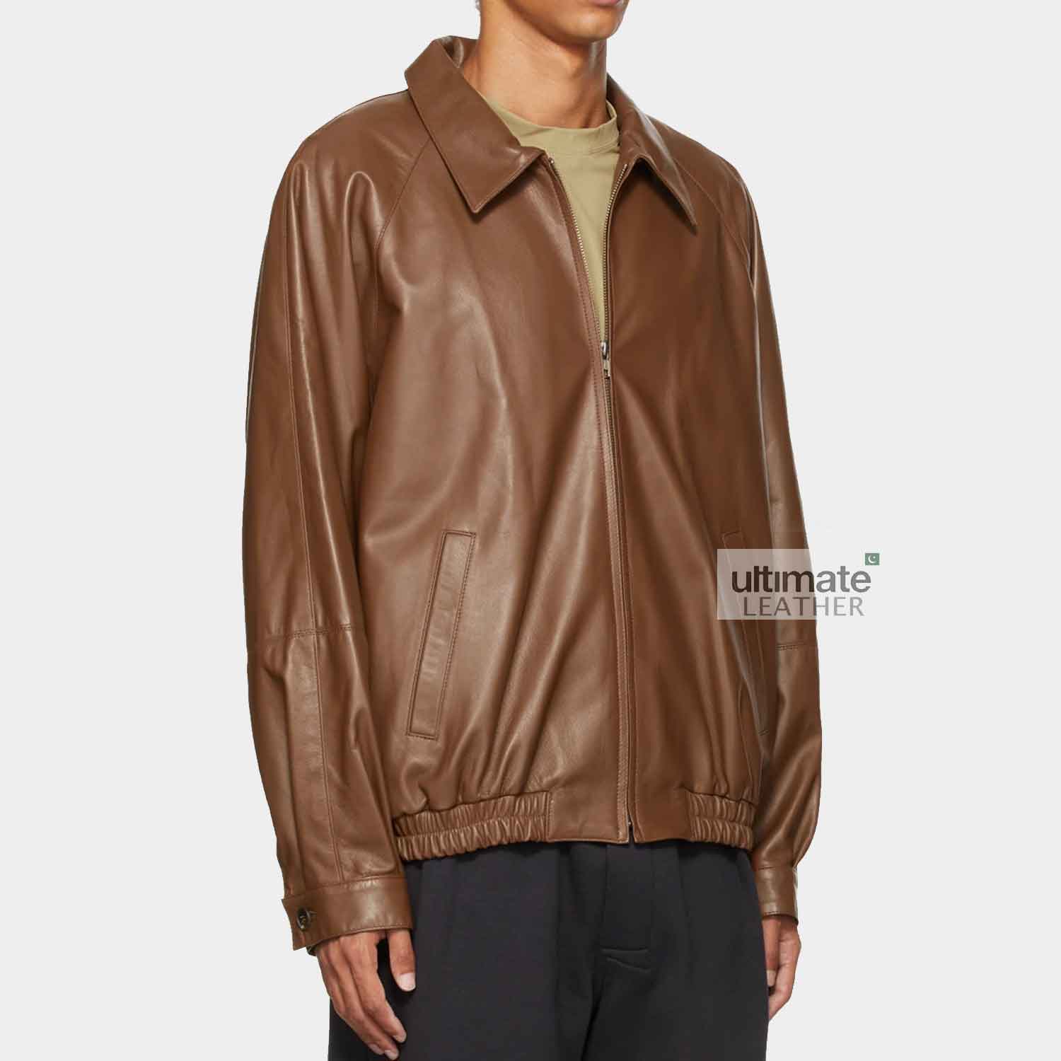 Mens Smart Casual Brown Leather Jacket