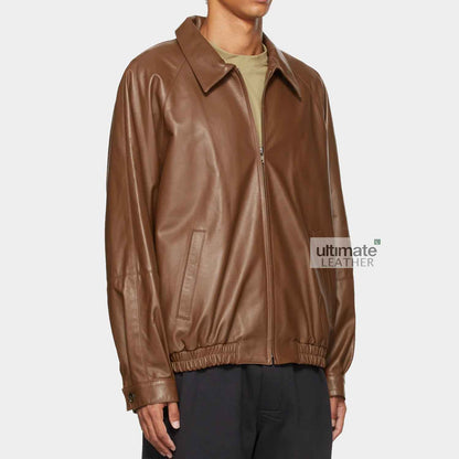 Mens Smart Casual Brown Leather Jacket