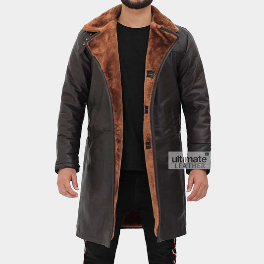 Men's Dark Brown Fur Leather Coat
