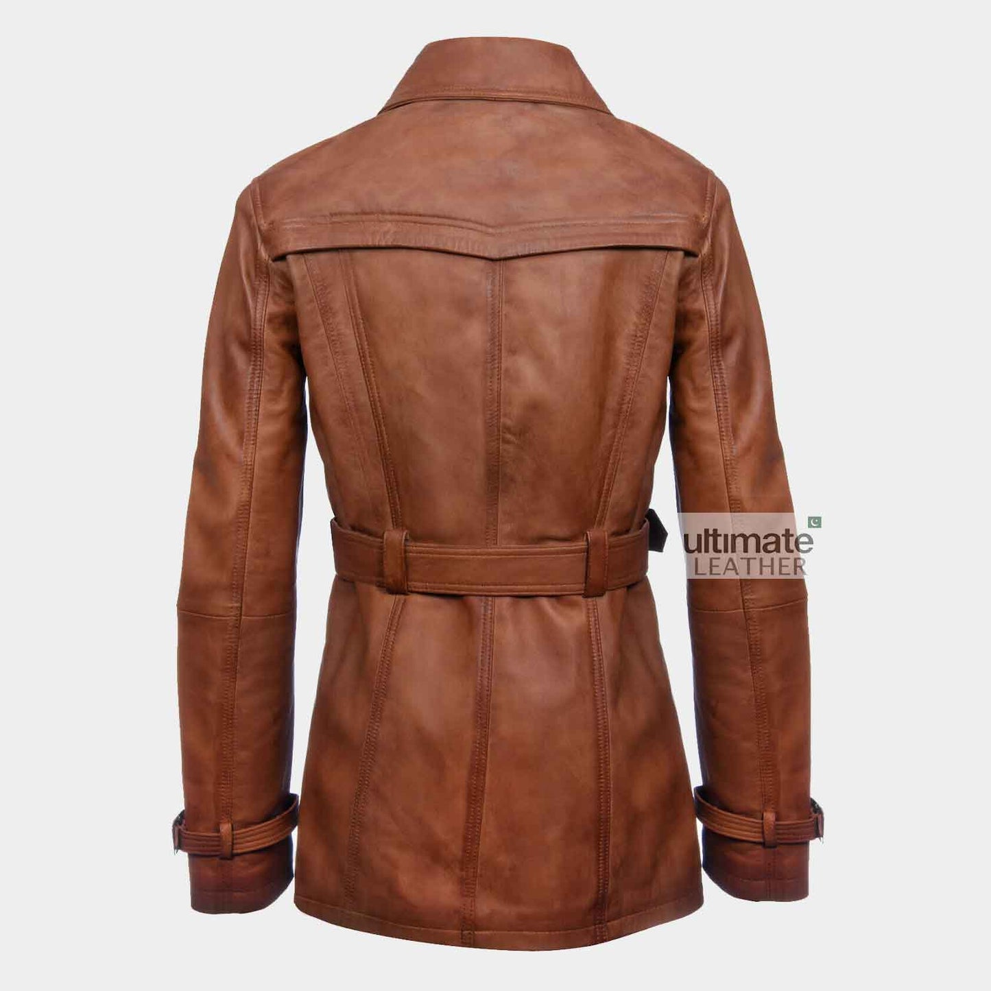 Ladies Brown Leather Peacoat