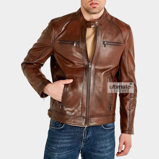 Mens Motorcycle Brown Leather Jacket