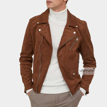 Men's Brown Suede Biker Jacket