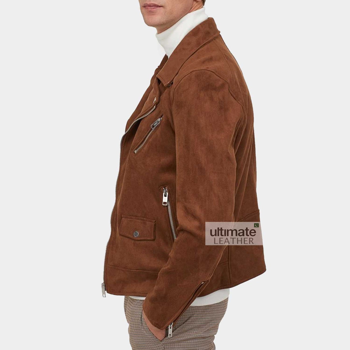 Men's Brown Suede Biker Jacket