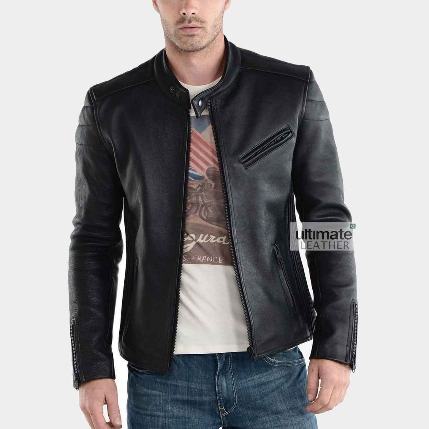 Mens Black Cowhide Leather Jacket