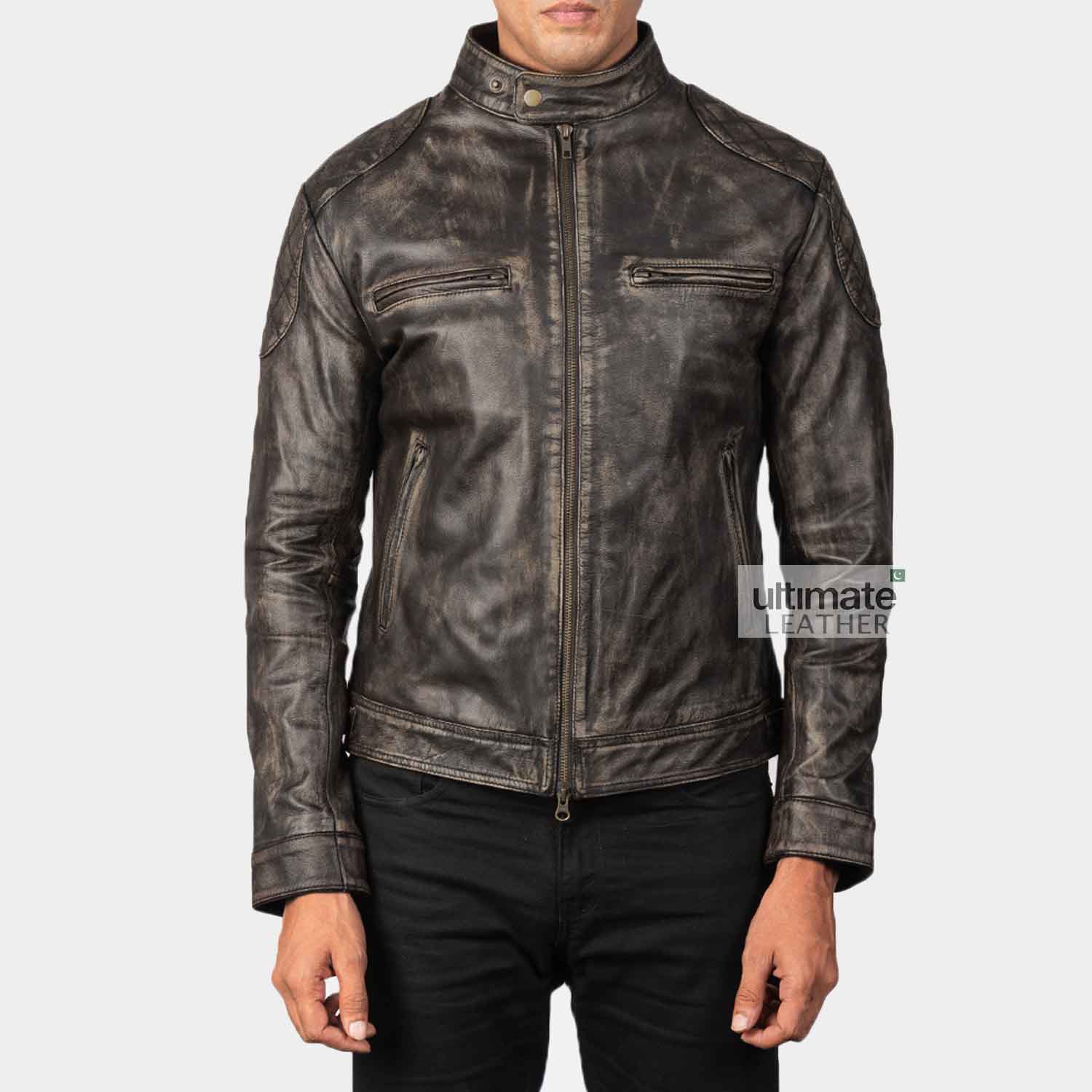 Mens Distressed Black Leather Jacket