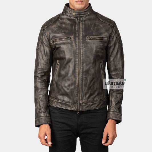 Mens Distressed Black Leather Jacket