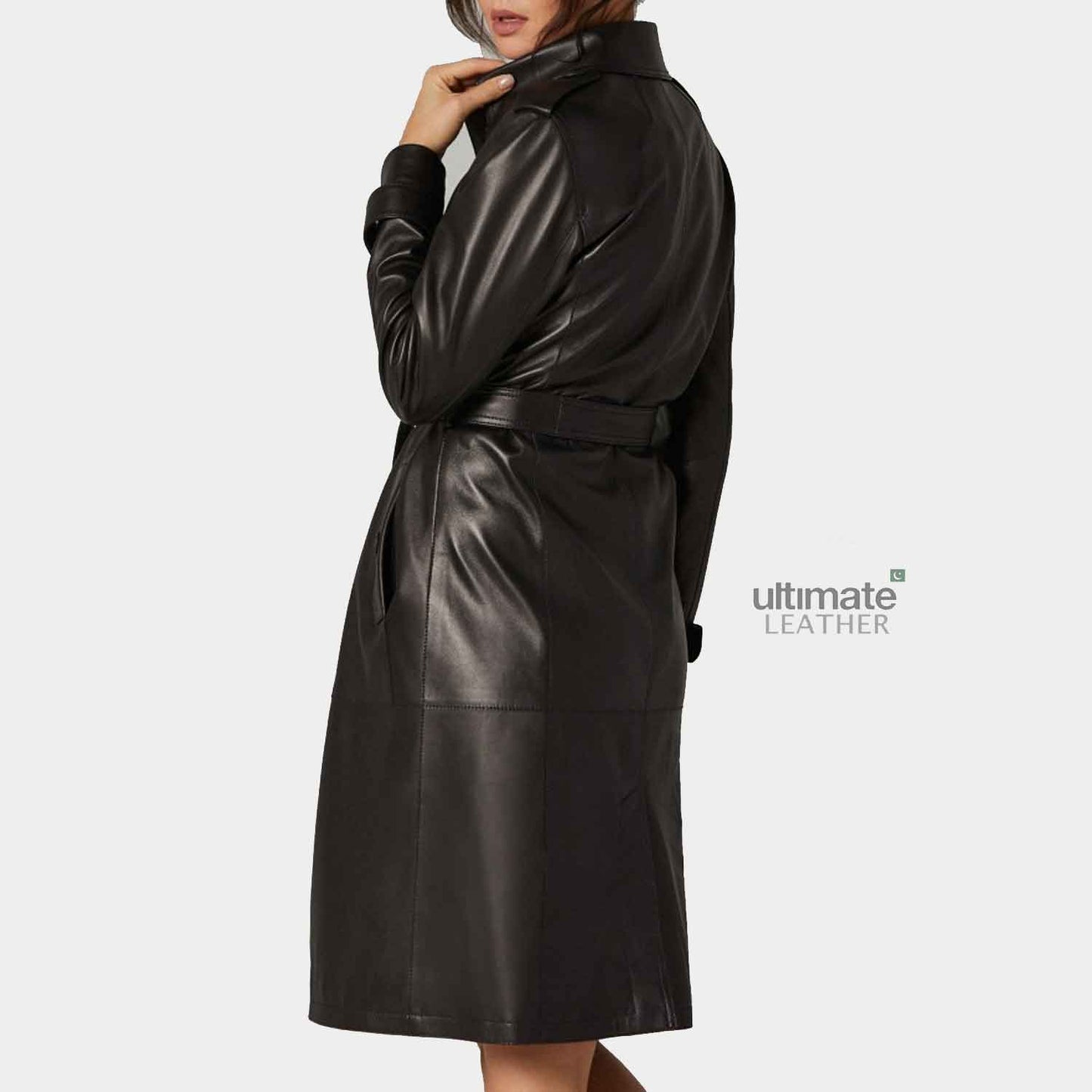 Women's Black Leather Trench Coat