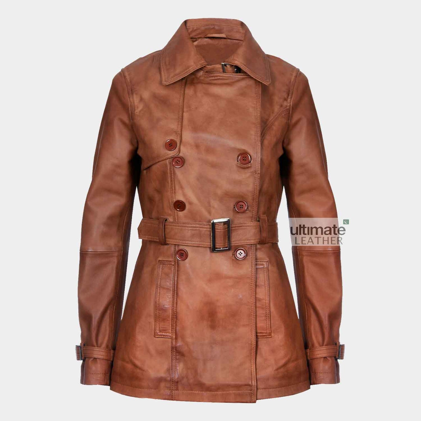 Ladies Brown Leather Peacoat