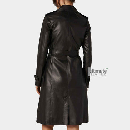 Women's Black Leather Trench Coat