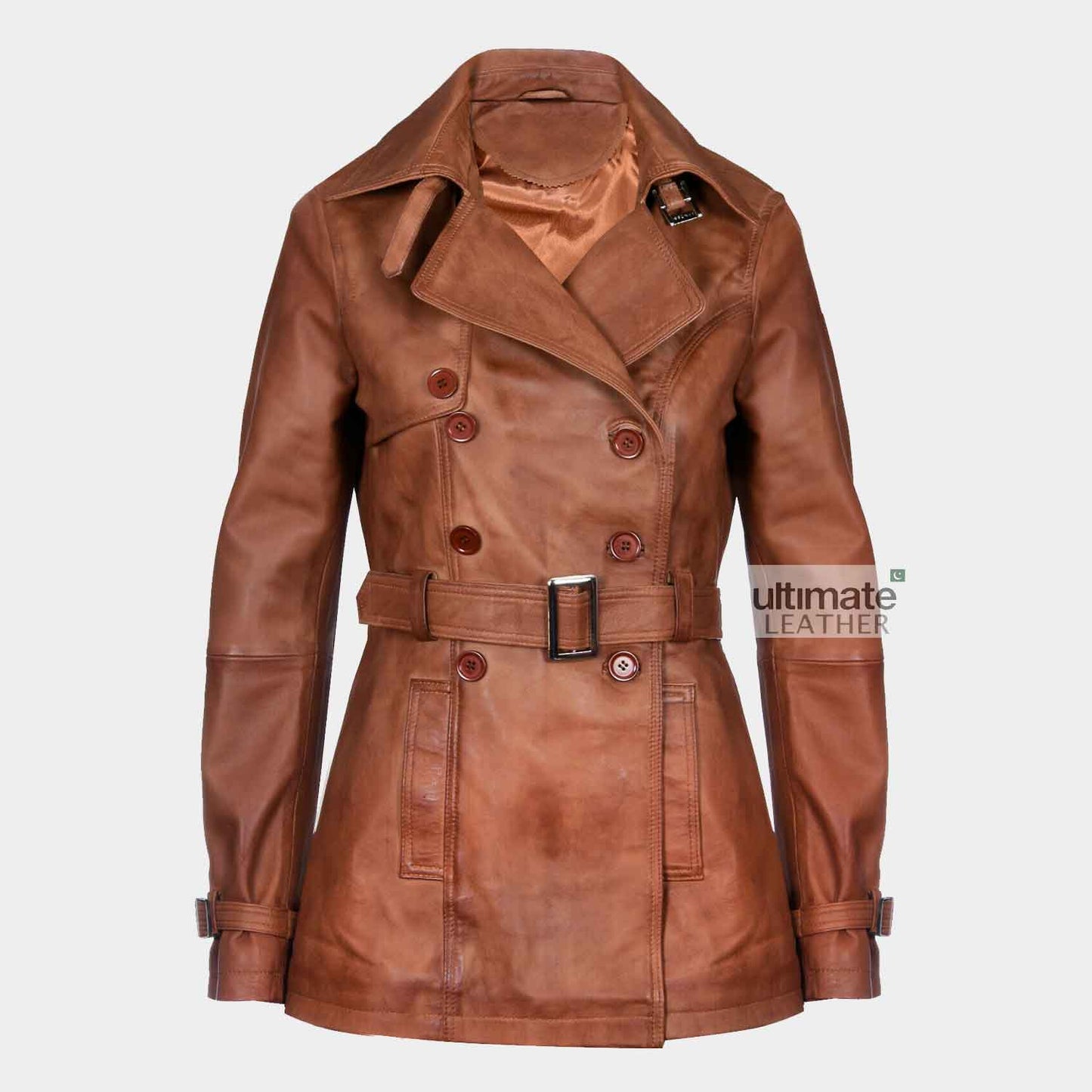 Ladies Brown Leather Peacoat