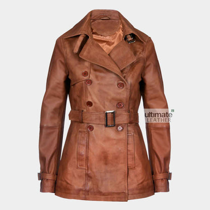 Ladies Brown Leather Peacoat