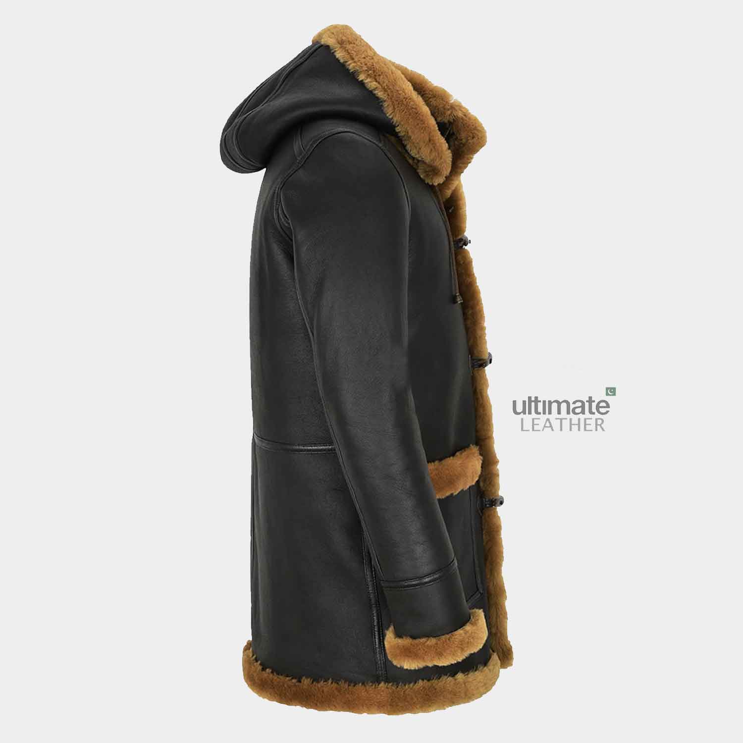 Mens Duffle Black Hooded Pea Coat