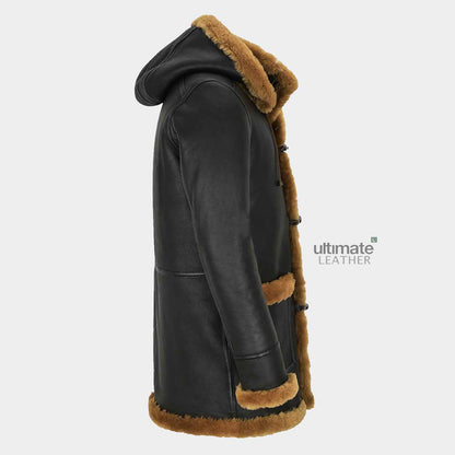 Mens Duffle Black Hooded Pea Coat
