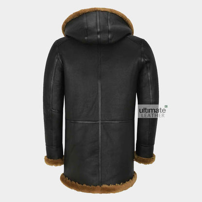 Mens Duffle Black Hooded Pea Coat