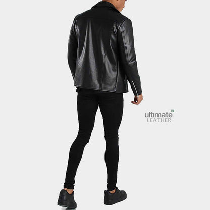 Mens Motorcycle Style Black Leather Jacket