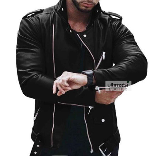 Mens Motorcycle Faux Leather Jacket