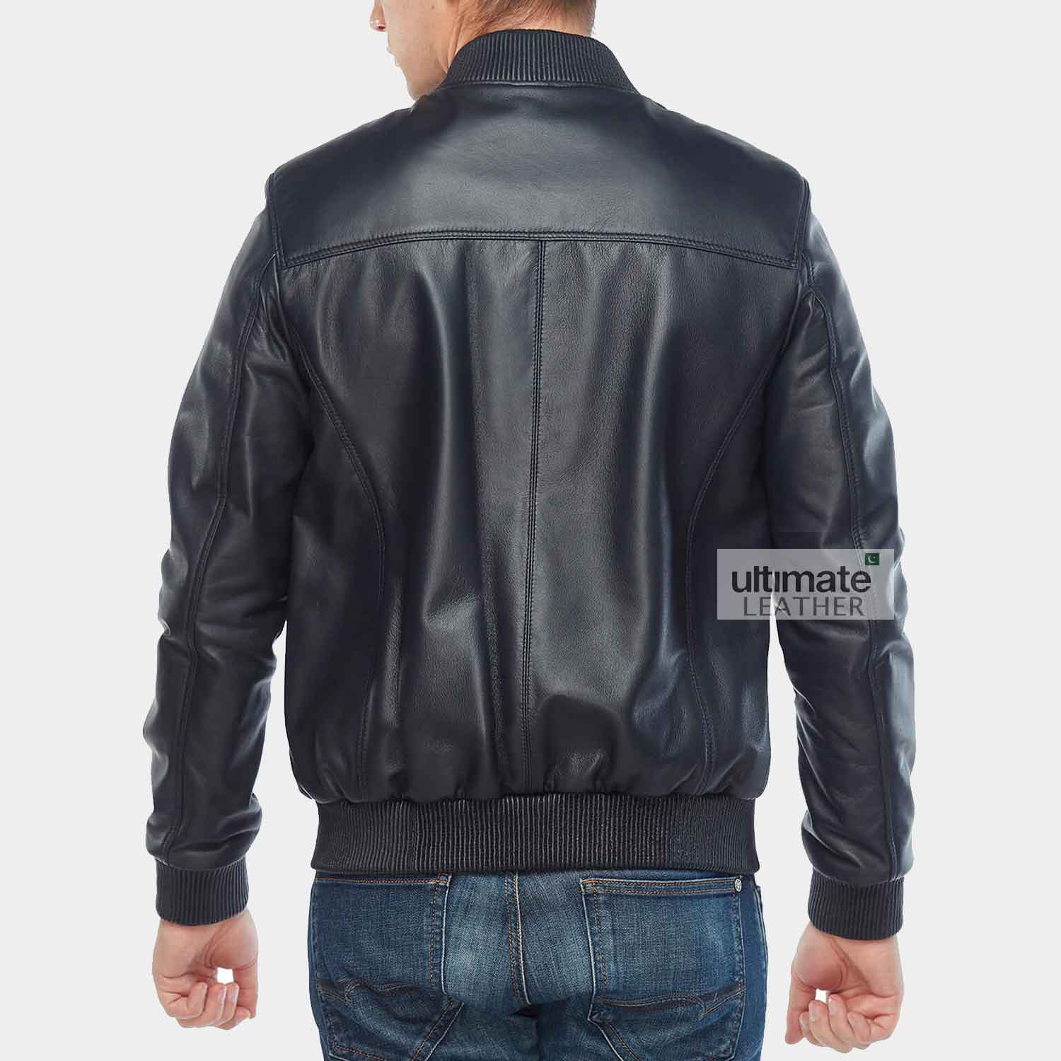 Mens Black Bomber Leather Jacket